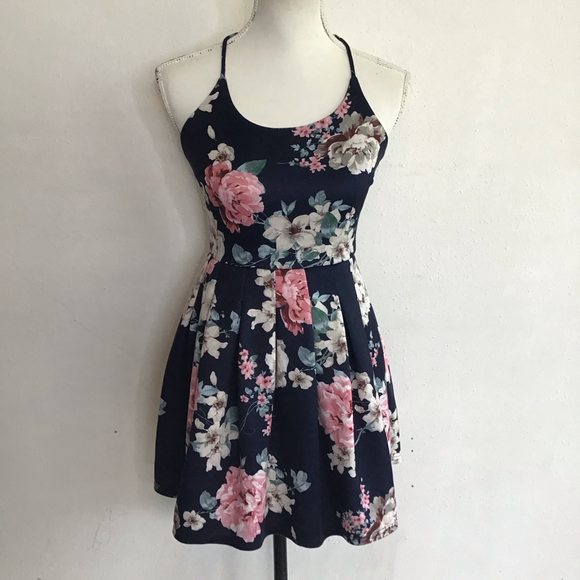 TRAC Dresses & Skirts - TRAC Women Elegant Navy Colorful Floral Spaghetti Straps Mini Dress S